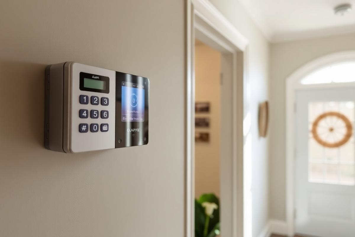 Alarm keypad mounted in a home entryway