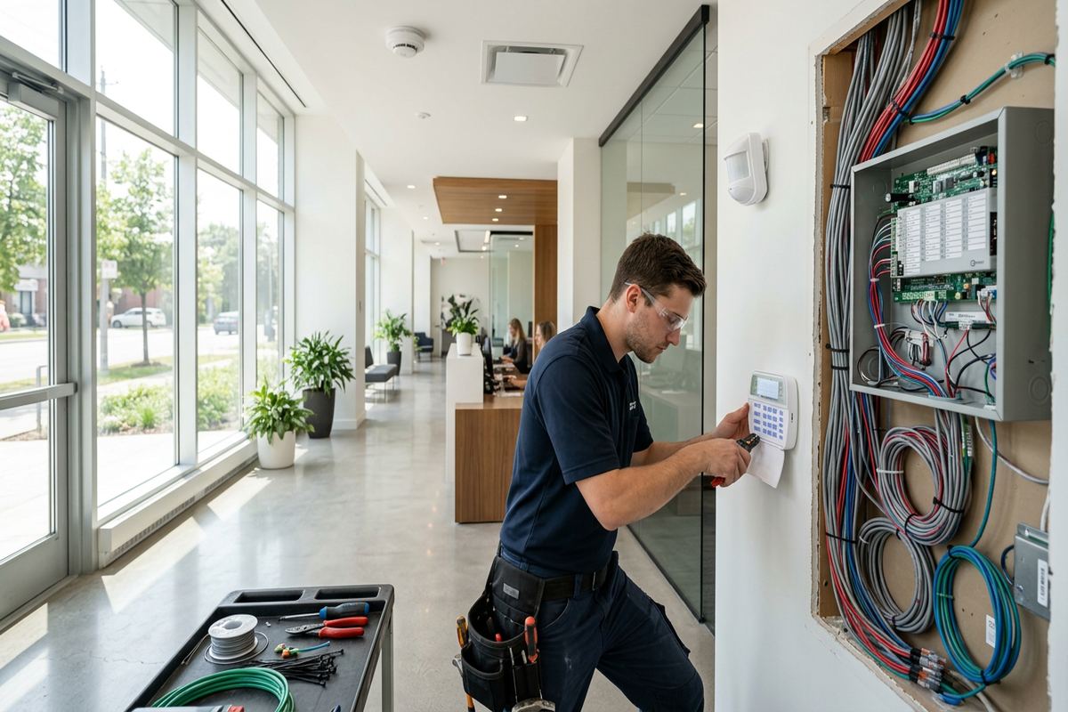 Alarm system expansion being performed by a UnifiedLink low-voltage technician