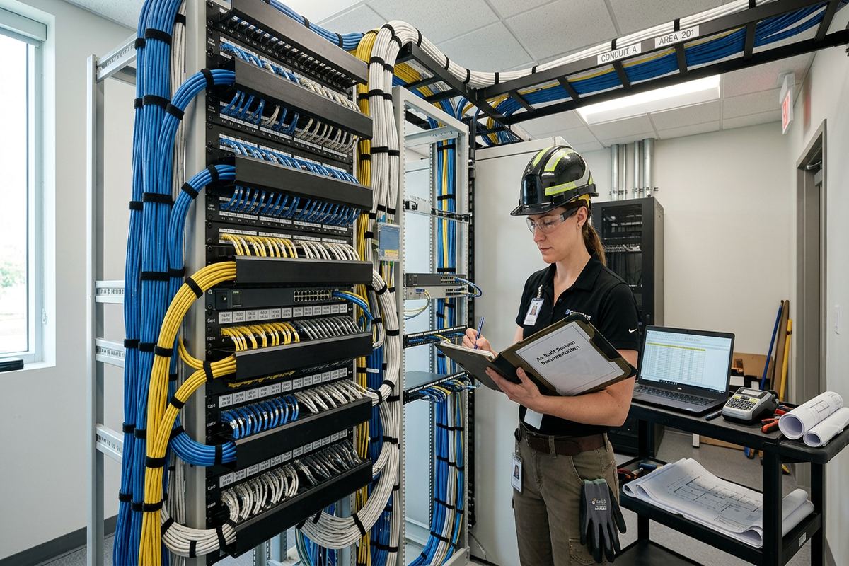 As-built system documentation being performed by a UnifiedLink low-voltage technician