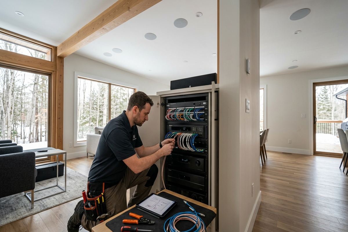 Audio zone control systems being performed by a UnifiedLink low-voltage technician