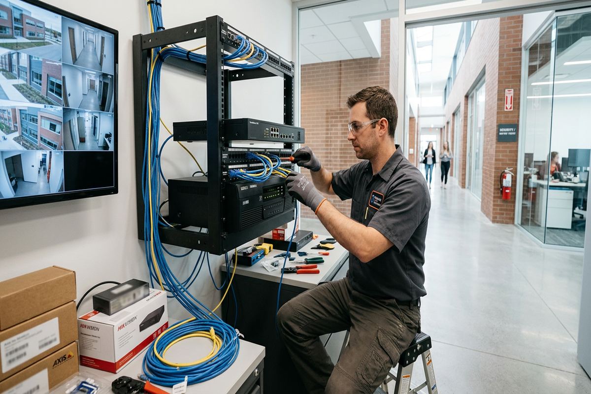 DVR replacement and upgrades being performed by a UnifiedLink low-voltage technician
