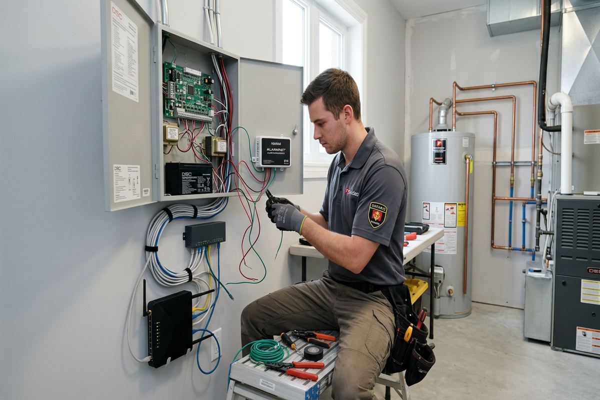 Internet alarm communicator installation being performed by a UnifiedLink low-voltage technician