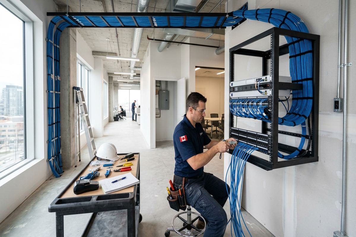 Low-voltage maintenance being performed by a UnifiedLink low-voltage technician