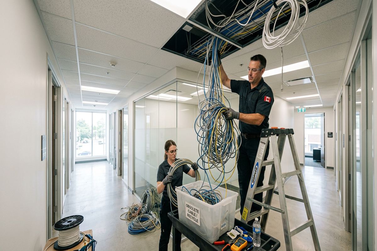Obsolete cable removal being performed by a UnifiedLink low-voltage technician