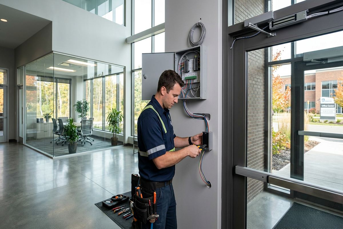On-premise access control systems being performed by a UnifiedLink low-voltage technician