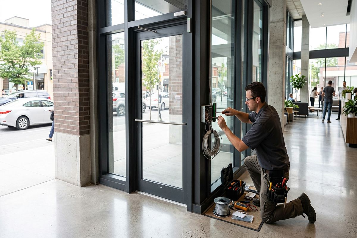 Single-door access control being performed by a UnifiedLink low-voltage technician