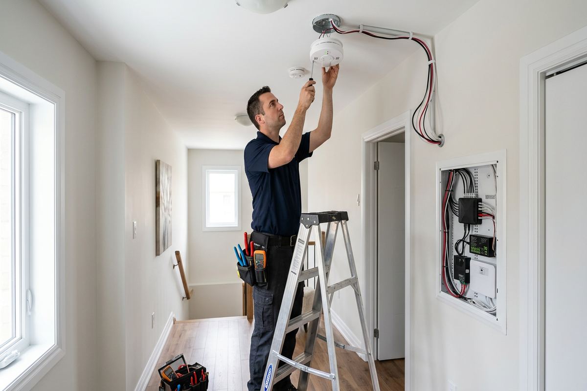 Smoke and carbon monoxide device integration being performed by a UnifiedLink low-voltage technician