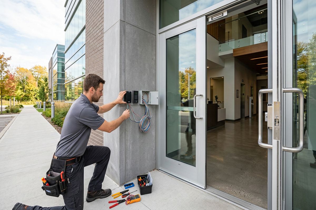 Visitor management systems being performed by a UnifiedLink low-voltage technician
