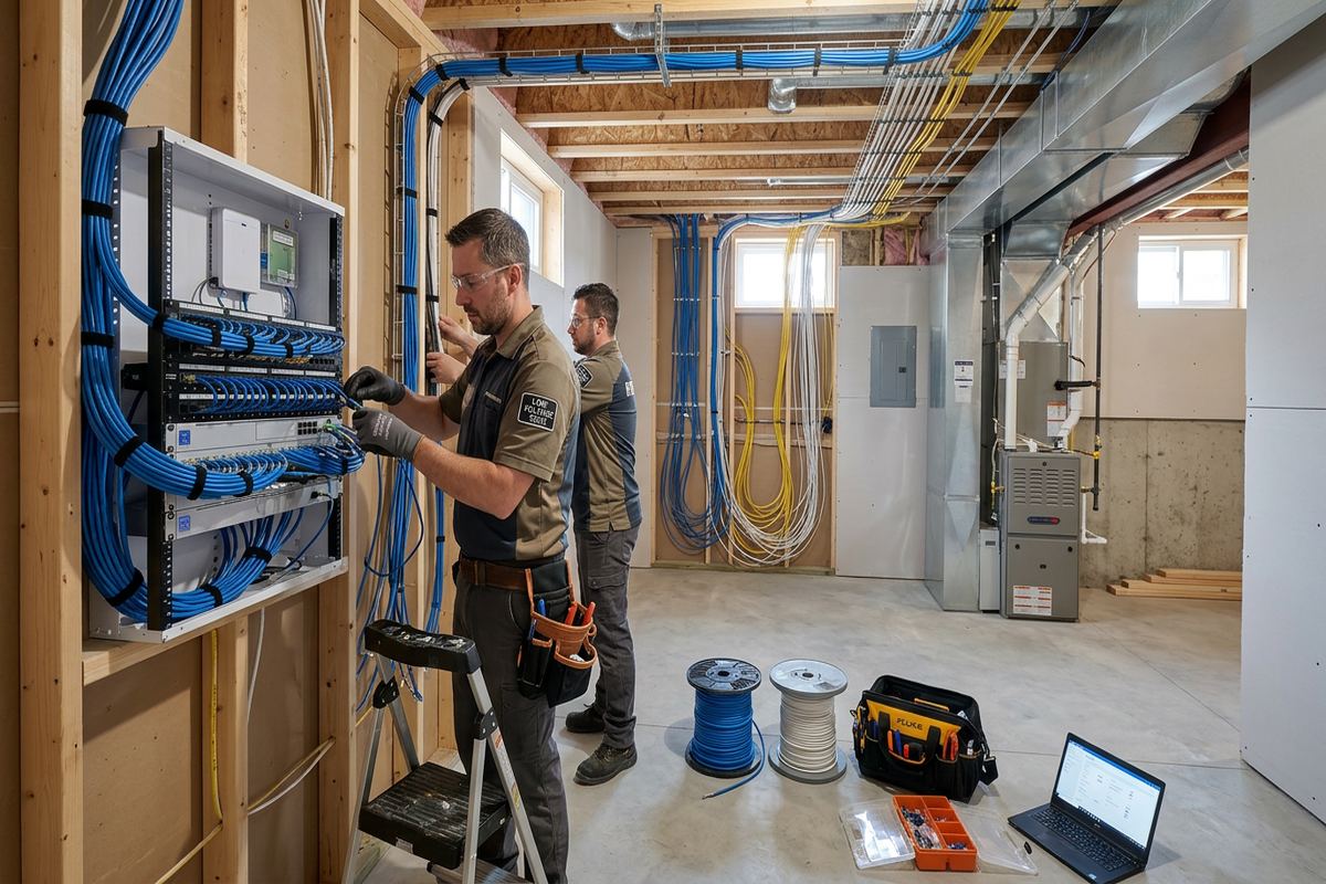 Whole-home Wi-Fi installation being performed by a UnifiedLink low-voltage technician