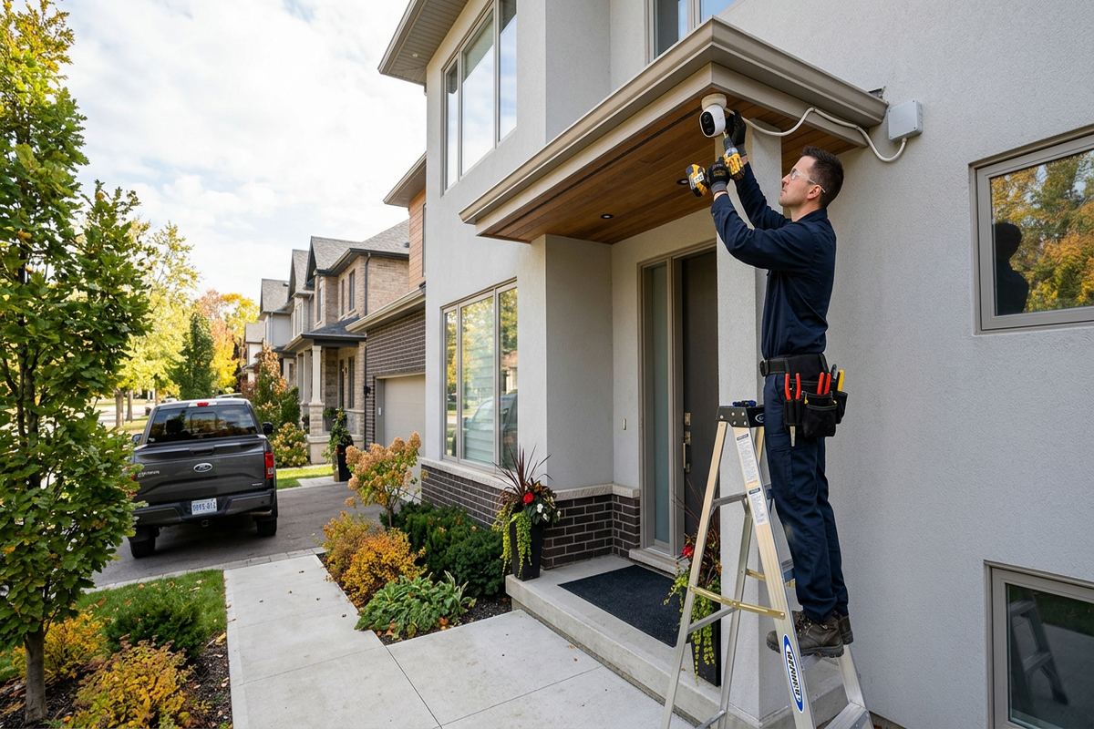 Wireless camera installation being performed by a UnifiedLink low-voltage technician